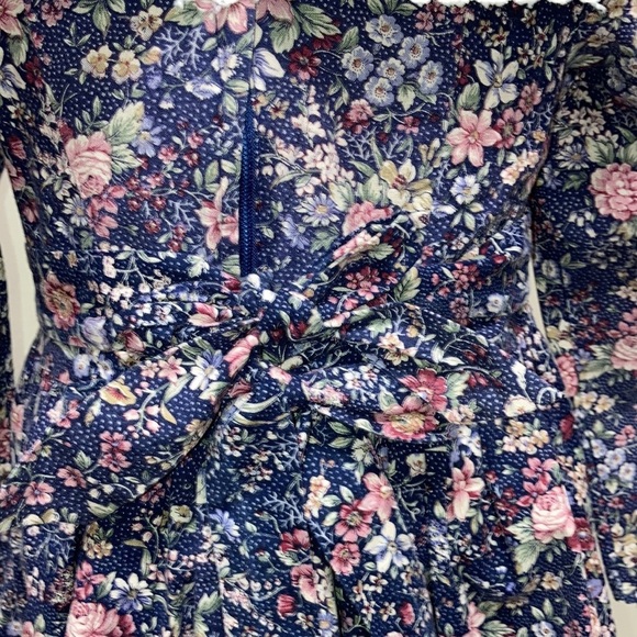 Jessica McClintock Gunne Sax navy floral lace collar double bow dress size 5 - Picture 4 of 10